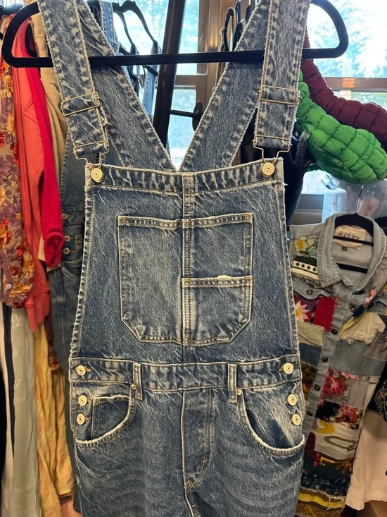 NWOT Free People We The Free Good Luck Barrel Overalls Ultra Light Beam - SMALL - Picture 10 of 11
